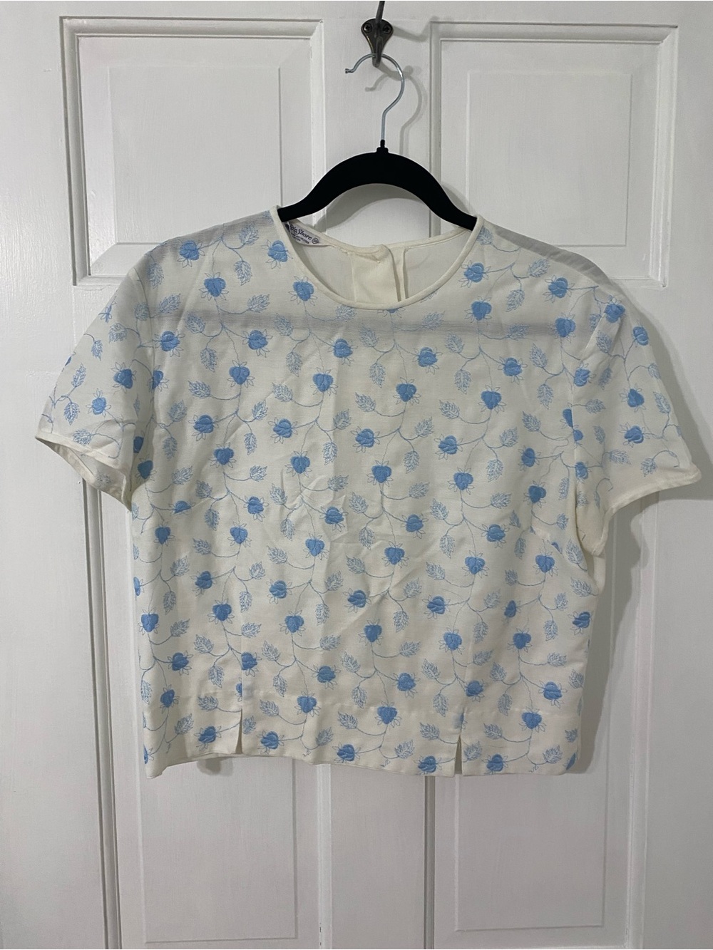 Girls' White Top with Blue Floral Print